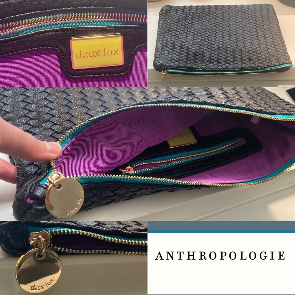 Anthropologie X Deux Lux Handwoven Flat Clutch w Dust Bag